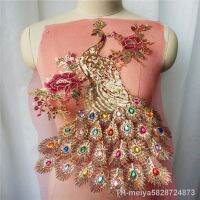 【hot】✷❀♈  Sequin Peacock Rhinestone Feather Tail Embroidered Gown Appliques Fabric Mesh Sew Wedding Decoration