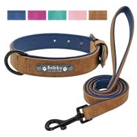 【LZ】 Leather Dog Collar Leash Set Personalized Customized Dogs Collars 2 Layer Leather Dog Leash For Small Medium Large Dogs Pitbull