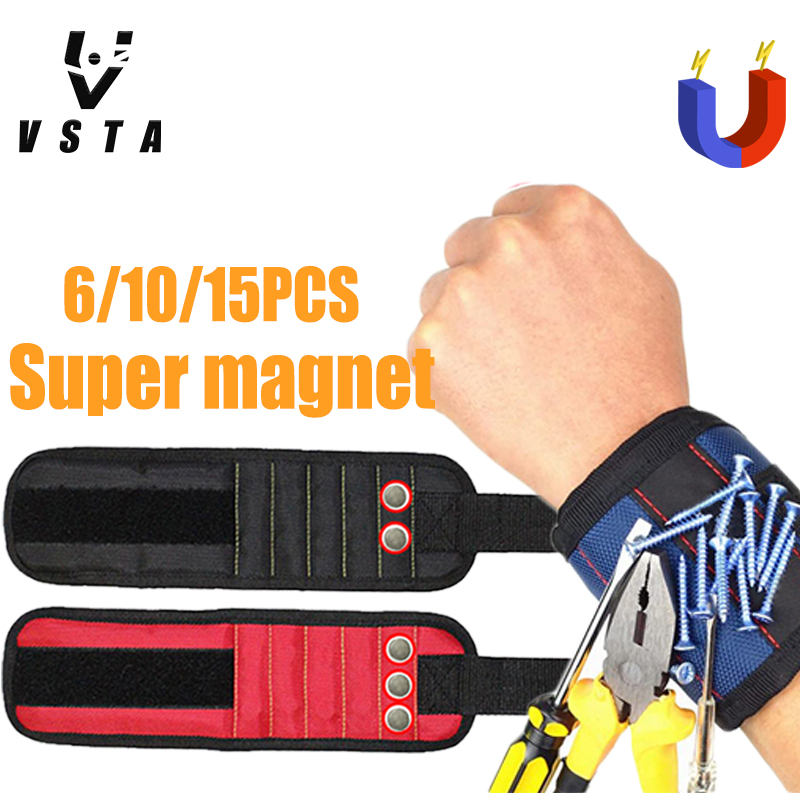 Magnetic Wristband 15pcs Strong Portable Bag Electrician Tool Bag Screws Holder 
