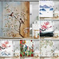 【hot】❖✳  3d Printing Chinese Ink Shower Curtain With Hooks Washable