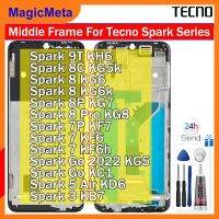 MagicMeta เฟรมกลางซีรีส์สำหรับ Tecno จุดประกายเฟรมกลางสำหรับ KH6 KG5K KG6 KG6K แผ่นตัวเรือน KG7 KG8 KF7 KF6 KF6h KG5 KC1 KD6 KB7แผ่นหน้ามีหนามเตยขอบการยึดจอแอลซีดีชิ้นส่วนซ่อมกรอบด้านหน้า