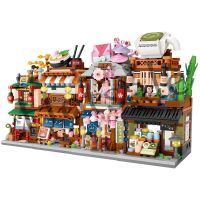 【hot sale】 ♙ B32 LOZ1653 compatible small building blocks mini Japanese street view hot spring house kimono house building model assembly puzzle building blocks childrens toys gifts