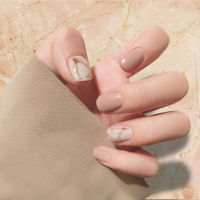 [spot hot sale]24 piecesbox of flesh-colored marble smudged fake nail pieces, new wearable nail art products, white simple nail pieces