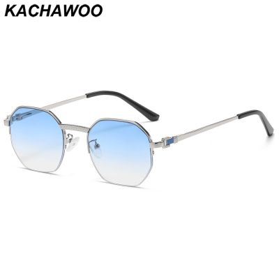 Kachawoo half frame round sunglasses octagon blue brown metal sun glasses polygon female male travel European style drop ship Cycling Sunglasses