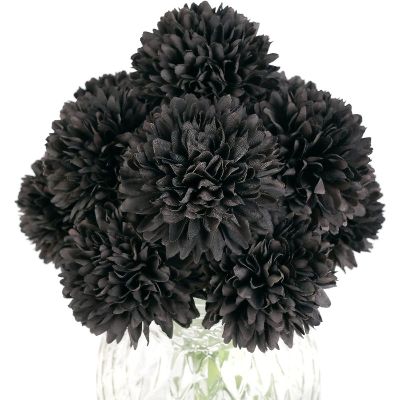 5 ชิ้นเทียมลูกดอกเบญจมาศช่อดอกไม้สีดำสำหรับบ้านฮาโลวีนปาร์ตี้เทศกาลเก็บเกี่ยวฤดูใบไม้ร่วงตกแต่ง