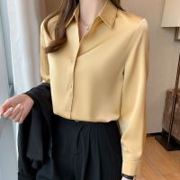 ✶▲┇ Spring satin shirt westernized long sleeve blouse solid color professional tops temperament ladies top