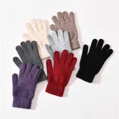 Elastic Full Finger Gloves Warm Thick Cycling Driving Fashion Women Winter Warm Cashmere Knitted Outdoor Five Finger Gloves