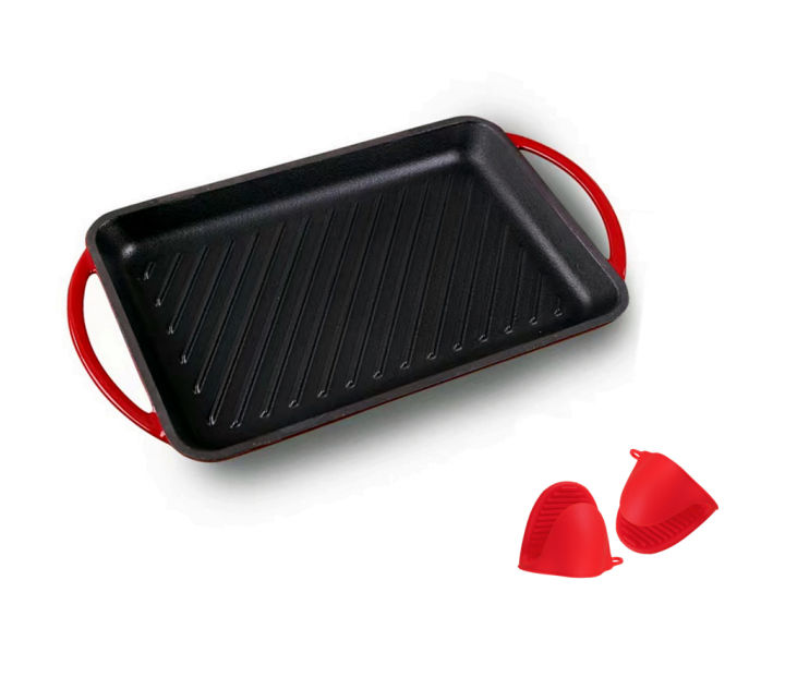 Pre-Seasoned Cast-Iron Rectangular Grill Pan w/Raised Seared Lines,  Non-Stick Pan for Stove Tops, Perfect for Steak, Fish and BBQ, Chip  Resistant