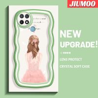 เคส JIUMOO สำหรับ OPPO A15 A15s A35 4G เคสแฟชั่นดีไซน์ใหม่ Belakang Gadis สร้างสรรค์เคสโปร่งใสลายกล้องถ่ายรูปซิลิกาเจลฝาครอบป้องกัน Colour Wave Border เคสมือถือกันกระแทกแบบใสนิ่ม