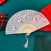 Folding Fan Chinese Style Tassel Portable Folding Small Bamboo Fan