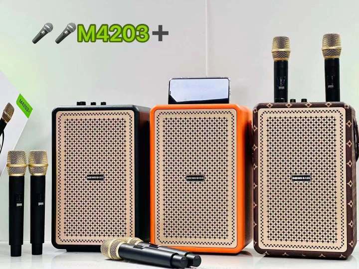 ลำโพงบลูทูธ-boomsbass-m4203-แถมฟรีไมค์ไร้สาย2ตัว-ลำโพงดีไซน์เรียบหรู-มีการรับประกัน-1ปี-สามารถเชื่อมต่อพร้อมกัน-2ตัวได้