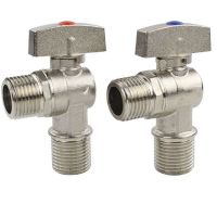 Silver Brass 1/4-Turn Angle Stop Valve Water Shut Off Ball Valve Cold/ Hot Water for Water Heater Bathroom Kicthen Sink 앵글밸브