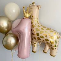 9pcs Pink 36inch Number Giraffe Animal Foil Balloons 1st Birthday Decorations Girl Boy Baby Shower First One Year Party Supplies Artificial Flowers  P