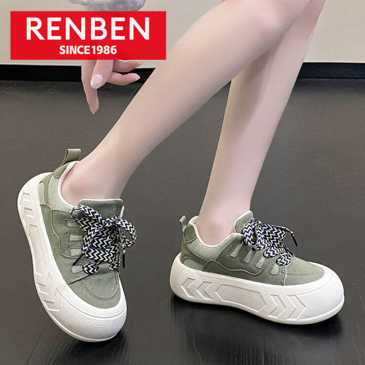 renben-รองเท้าเล่นกีฬากลางแจ้งผ้าใบสีชมพูพื้นหนาสีขาวสำหรับผู้หญิง-รองเท้ากีฬาลำลองหลากหลายใหม่ทันสมัย