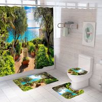 【CW】✾✧  Garden Lake Shower Curtain Sets Landscape Near Set Non Rugs Toilet Cover