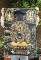 （HOT)36"; Tibet Buddhism Silk ClothMahakala Wrathful Deity Embroidery Thangka Mural