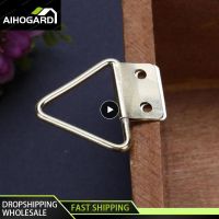 1 8PCS Golden Triangle Double Hole Hanging Picture Frame Hardware Hook Home Decor Wall Mount Hanger Hook Ring Iron 3.2 X 2.85cm