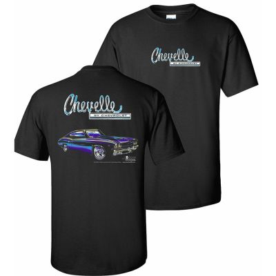 Cotton Soft Chevelle T-Shirt - Black w/ 1969 Blue Chevy Car & 