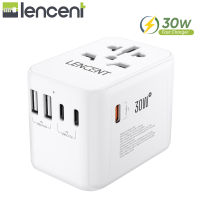 LENCENT PD 30W FAST Charger Adapter Universal Travel Travel Charger International Charger พร้อมพอร์ต USB 2 ตัวและ 3 USB-C PD อะแดปเตอร์ชาร์จอย่างรวดเร็วทั้งหมดในหนึ่งในเครื่องชาร์จผนังทั่วโลกสำหรับ iPhone, Samsung, แล็ปท็อป, Type A/C/G/I (USA/UK /eu/aus)