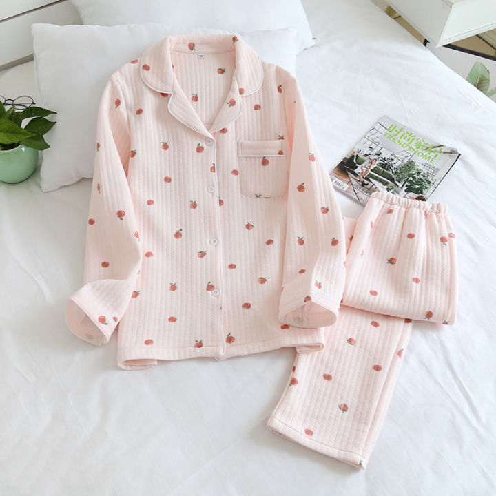 japanese-new-style-autumn-and-winter-long-sleeved-trousers-pure-cotton-air-cotton-warm-ladies-pajamas-home-service-sleepwear