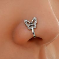 1Pc Crystal Butterfly Fake Nose Ring Non Piercing Clip On Nose Ring Indian Style Nose Cuff Fake Piercing Septum Jewelry