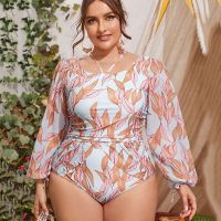 COD DSFGREYTRUYTU 【PAN】 one piece swimsuit plus size rush guard large long sleeve bikini high waist backless bikini chiffon halter