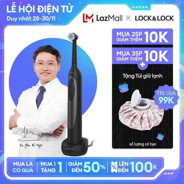 Bàn chải đánh răng điện Lock&Lock ENR626BLK – 3 chế độ làm sạch không đau – Đế sạc cảm ứng