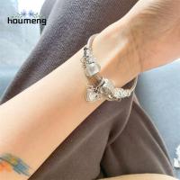 HOUMENG อัลลอยด์แบบฝังกามเทพเปิดอัญมณีเทียมสร้อยข้อมือรูปหัวใจสำหรับผู้หญิงที่ปรับได้ที่สร้างสรรค์