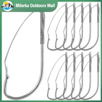 【 Milerka Outdoors Mall】หนอนแปลกประหลาดตกปลา Hooks10เบ็ดตกปลาไร้วัชพืชสำหรับเหยื่อหนอนอ่อนมี1/0 #2/0 #3/0 # #