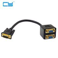 VGA 1 Male Ke Dual 2 VGA Female Converter Adapter Splitter Y Kabel Berlapis Emas 0.25M