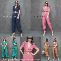 (นางแบบใส่ชุดขาย) VC PuffY MiNiHaReM JumpsuiT จั้มสูท กางเกงทรงขาจั้มน่ารัก จั้มสูทขายาว คอวี แขนสั้นไหล่ยก พร้อมเข็มขัด จั้มสูทสุดชิค ตัวเดียวเอาอย