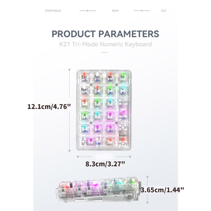 ใหม่-k21ไฟ-rgb-backlit-ไร้สาย3โหมดแป้นตัวเลขกลรองรับ3โหมด-bt5-0-2-4-ghz-typec-ลวดร้อน-swappable