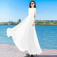 กระโปรงชายหาดสำหรับสุภาพสตรี Rose Red Swing Mid-length Chiffon Dress Two-piece Dress Set Large Size Beach Dress Seaside Photo Skirt