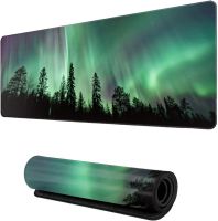 Northern Lights Forest Aurora Boreali XL Desktop แผ่นรองเม้าส์ขนาดใหญ่ แผ่นรองเม้าส์ยาวกันลื่น แผ่นรองโต๊ะยาง 31.5X11.8 นิ้ว