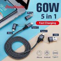 Doulie 1ม. 5 In 1 USB C ถึง USB ประเภท C สำหรับ Samsung S20 PD 60W สายสำหรับ Huawei Xiaomi 14Plus ชาร์จเร็ว3.0 USB-C สายชาร์จ USB เร็ว