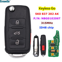 Oibwye 4ปุ่มกุญแจรีโมทไร้สาย,ชิป ID48 315MHz 5K0 837 202 AK สำหรับ VW Volkswagen รุ่น Passat CC Beetle Jetta Golf P/n NBG010206T