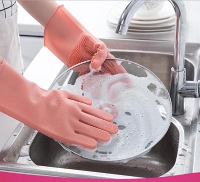 1Pair Cleaning dish gloves Magic Silicone Rubber Dish Washing Glove for Household Scrubber Kitchen Clean Tool Scrub Safety Gloves