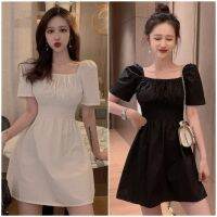 Dress Women Korean Style One Word Neck Puff Sleeve Waist Slimming Over The Knee Temperament Slimming Skirts for Women Clothes