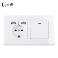 Coswall รัสเซียสเปนมาตรฐานสหภาพยุโรปเบ้าติดผนัง2พอร์ตชาร์จ Usb 1แก๊ง1ทางเปิด/ปิดไฟเต้าเสียบสาย Usb หน้าจอโทรศัพท์