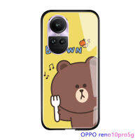 Serpens เคส OPPO Reno10 Pro 5G,เคสหรูหราเป็ดสีเหลืองเล็กการ์ตูนกระต่ายน่ารัก Bron Bear Party ดีไซน์มันวาวปลอกฝาหลังกระจกเทมเปอร์