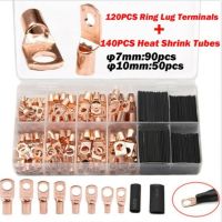 [HOT QAA,JXHKLWW 121] 60/220/260Pcs SC Bare Ring Terminals Lug กระป๋องทองแดงหลอด Lug Seal แบตเตอรี่ขั้วต่อสายไฟ Bare สาย Crimped Soldered