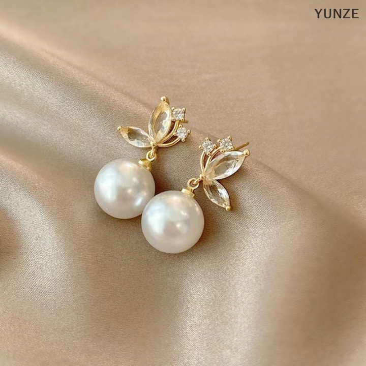 yunze-ต่างหูจี้ไข่มุกสวยใหม่อัญมณีแฟชั่นต่างหูผีเสื้อผู้หญิงหรูหรา