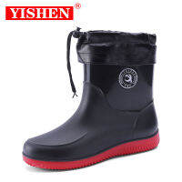 YISHEN รองเท้าบูทรองเท้าบูทกันน้ำฝนสำหรับผู้ชาย,รองเท้าบูทสำหรับตกปลาปลอดภัยกันลื่น Sepatu Kebun ใส่ทำงานให้ความอบอุ่นสามารถถอดออกได้