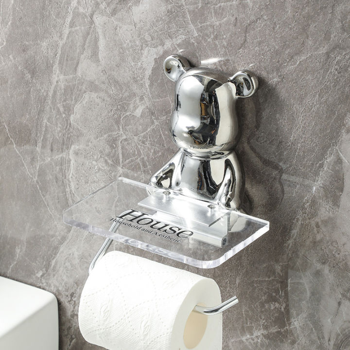 แสงหรูหราชุบเซรามิกหมีม้วนกระดาษห้องน้ำเจาะฟรีที่วางศัพท์มือถือกระดาษชำระม้วนกระดาษเก็บเข้าลิ้นชัก