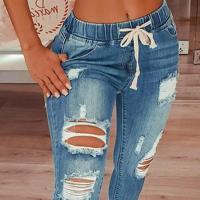 HOT★สายรัด Denim กางเกงยีนส์ผู้หญิง Ripped Hole ยืด Jean แฟชั่นผู้หญิงผู้หญิง Plus ขนาดความยาวเต็มรูปแบบดินสอกางเกง