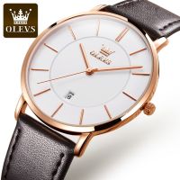 OLEVS Male Watch Luxury Top Brand Quartz Genuine Leather Strap Simple Design Date Display Thin Wristwatches For Men Reloj Hombre