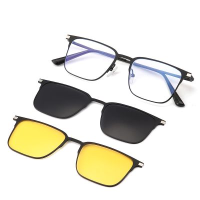 Set kacamata Multi guna 3 dalam 1 kacamata penghalang cahaya biru logam dengan 2 buah klip magnetik pada polarisasi/kacamata hitam penglihatan malam