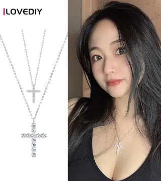 Simple Cross Pendants Necklaces Women Silver Color Chain Choker Neckla