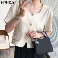 (จัดส่งฟรี)Fancystyle VONDA เสื้อโค้ทผู้หญิงแบบมีกระดุม,เสื้อชุดออกกำลังกายแบบทึบออฟฟิศ OL เสื้อยืดคอกลม