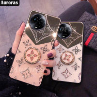 เคสกระจกติดเพชรแฟชั่นสำหรับ Realme 11X 11 5G ลายเคสโทรศัพท์โคลเวอร์หรูหราพร้อมขาตั้งสายคล้องสำหรับ Realme 11 5G HP 11X11เคสโทรศัพท์